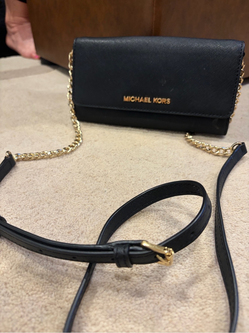 Michael Kors Black Saffiano Crossbody with Gold Chain